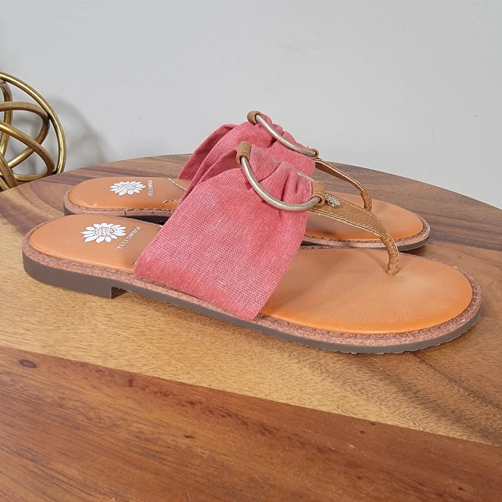 Yellow Box Pink Sandals Size 8 Fabric Thong Flats - Picture 13 of 16